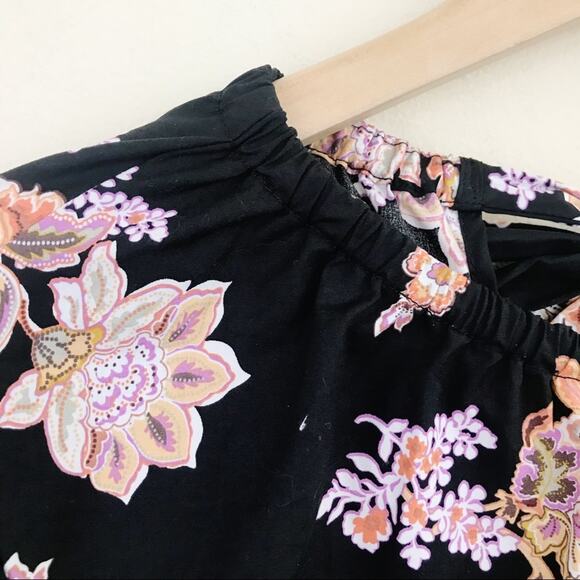 Who What Wear Black Floral Long Modest Cotton Rustic Ruffle Prairie Boho Dress L - Picture 5 of 14